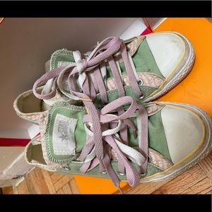 Pink and green converse